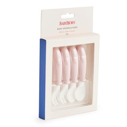 BabyBjoern Baby Spoon and Fork - 4 pcs, Powder Pink
