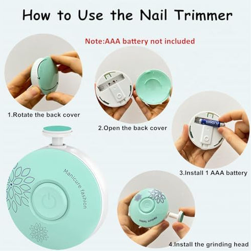 Trimmer Set, 6 2-Pack Newborn Baby Nail Gentle Electric Nail File for Sensitive Nails with Grinding Heads, Quiet Nail