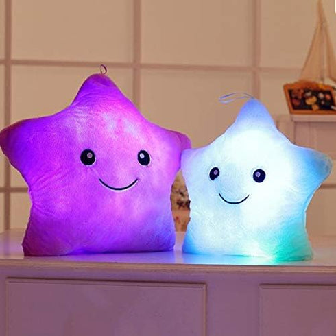 Twinkle Star Shaped Plush Pillow, Creative LED Night Light Glow Cushion for Kids, Decoration (Purple)