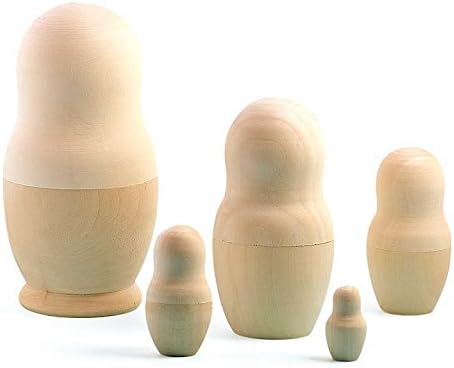 BestPysanky Set of 5 Unfinished Wooden Nesting Dolls - DIY Craft Blanks for Painting, 5.75 Inches