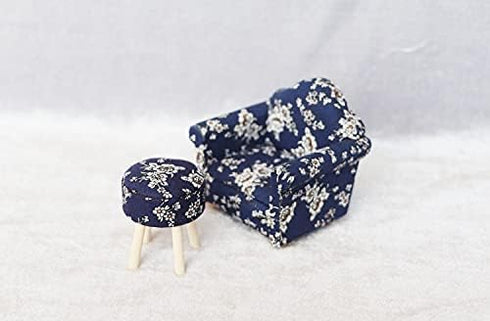 1:12 Dollhouse Stool Miniature Round Upholstered Scale Wooden Stool Ornament Dollhouse Furnishing Accessories Mini