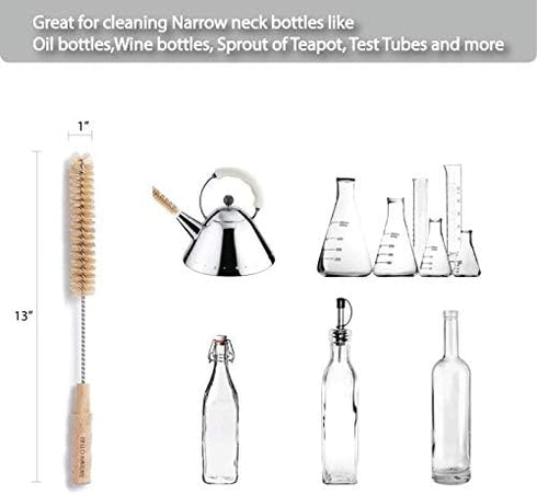 Hello Nature 4 Set Pcs Bamboo Bottle Brush by Long Handle Cleaning Brushes for Water Bottles, Baby Bottles & Glassware