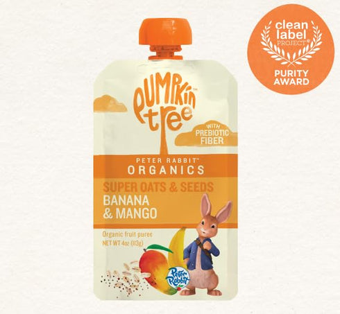 4 (Pack 10) Pumpkin Tree Peter Rabbit Organics Super Oats & Seeds, Puree Squeeze Pouch, Banana & Mango, Ounce