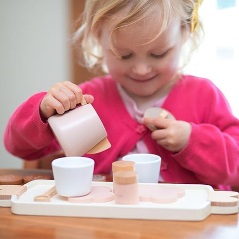 Set Set 26 Set 3-5 Wooden Tea for Little Girls, Pretend Play Tea Party Toy with PCS Play Kitchen Accessories, Princess
