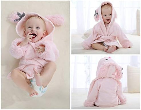 Ultra Absorbent Pink Dog Hooded Bathrobe for Girls - Terry Cotton