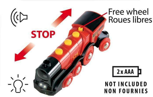 BRIO World 33592 Mighty Red Action Locomotive, Battery Operated Toy Train with Light and Sound Effects