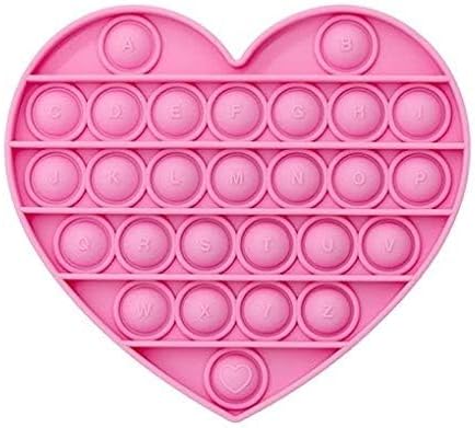 Pink Heart Pop Bubble Fidget Sensory Toy for Kids, Xmas Gift with Alphabets, Birthday Party Prize