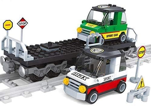 Set, 186 General Jims Railway Flatbed Train Car with Cars Building Block Pieces, Brick Built Cargo Rail Transport