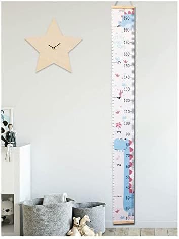 Kids Growth Chart, Wood Frame Fabric Canvas Height Measurement Ruler for Child's Room Decoration - Blue Dinosaur