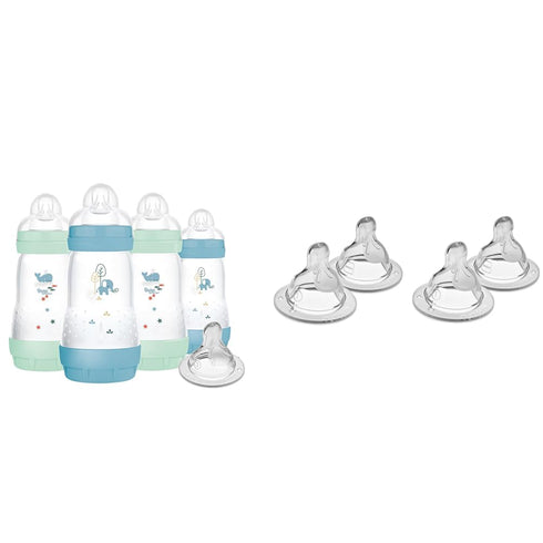MAM 9 oz. Easy Start Matte Deco Boy Bottle 4 Pack + Slow