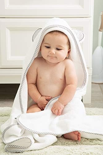 Set Fishers Finery Bamboo Viscose Baby Hooded Bath Towel & Washcloth - Unique Mitten Design (Blue)