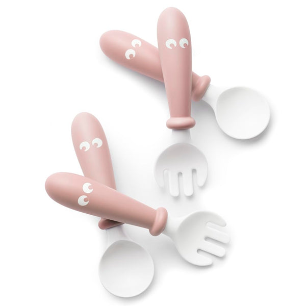 BabyBjoern Baby Spoon and Fork - 4 pcs, Powder Pink