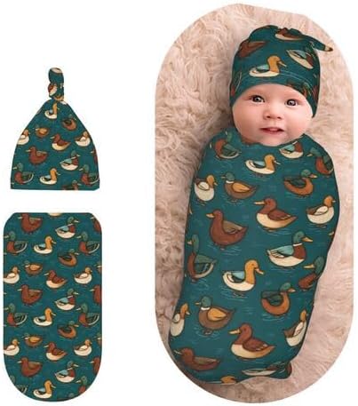 Nanyizly Little Green Mallard Ducks Newborns Beanie Swaddle Blanket Set Baby Receiving Blankets