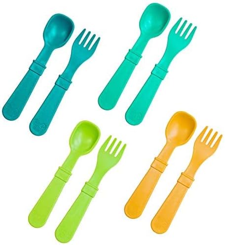 Re-Play Toddler Forks and Spoons Set - 8 Utensils for Kids - Dishwasher and Microwave Safe - Made in USA - 5.8" x 1.2"