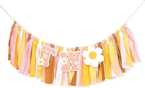 UOAOU 2nd Groovy Two Birthday High Chair Banner - Two Groovy Birthday Decorations,Retro Daisy Party Hghchair,Hippie