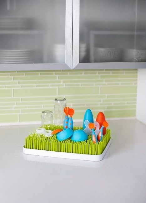 Countertop 13.5 11 2.5 1 Count Boon Lawn Baby Bottle Drying Rack with Antimicrobial Tray - Spring Green - Bottle Rack