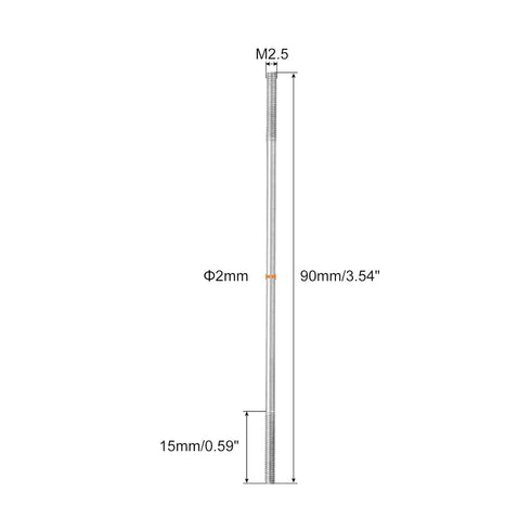 MECCANIXITY 304 Stainless Steel Push Rod Connector Double End Threaded Rod for DIY RC Car, Boat, Car, Airplane, Helicopter Model&DIY Material, M2.5x90mm, Pack of 5