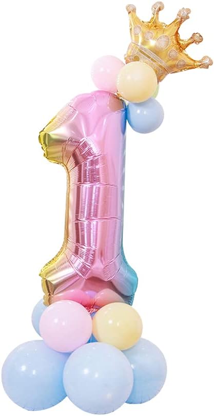 32" Large Rainbow Number 1 Balloon Set, Aluminum Foil Balloon for Children's First Birthday Party (1)