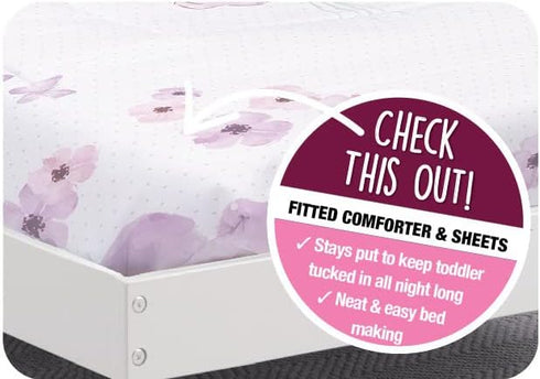 4 Set 2-in-1 Delta Children Piece Toddler Bedding for Girls - Reversible Comforter - Includes Fitted Comforter to Keep