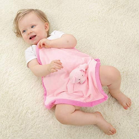 Apricot Lamb Stuffed Animals Security Blanket, Pink Pig Infant Nursery Character Blanket, 14 Inches