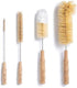 Hello Nature 4 Pcs Bamboo Bottle Brush Set by Long Handle Cleaning Brushes for