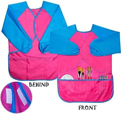 Kids Art Smocks 2 Pack, Long Sleeve Painting Smock with 3 Pockets for Ages 3-8