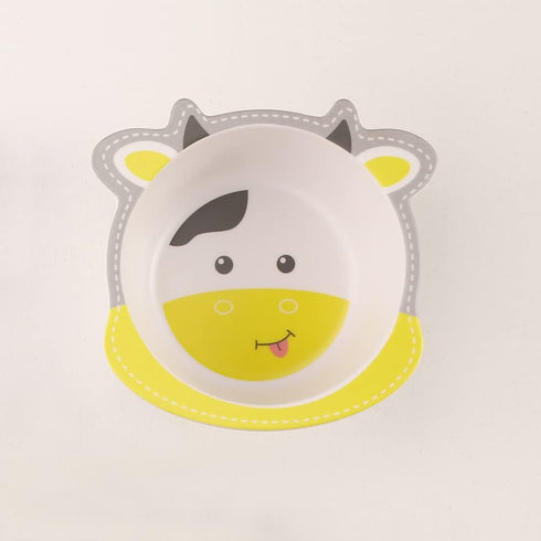 Kids Dinnerware Set, Bamboo 5 Pcs with Plate, Bowl, Cup, Fork, Spoon, Cow