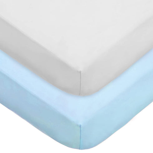 American Baby Company 2 Pack Fitted Crib Sheets, 28" x 52", Soft Breathable Neutral Cotton, Blue and White