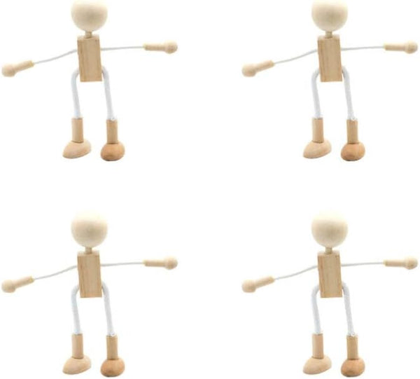4 pcs Unfinished Wooden Robot Peg Dolls for DIY Painting Supplies