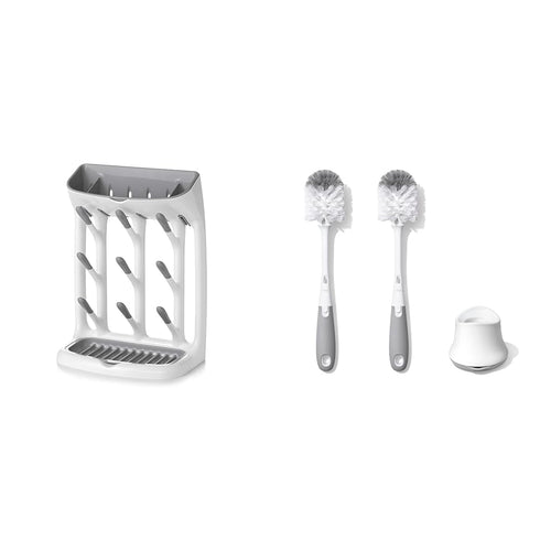 OXO Plastic Drying Rack and 2-Pack Bottle Brush Set for Baby Feeding Accessories