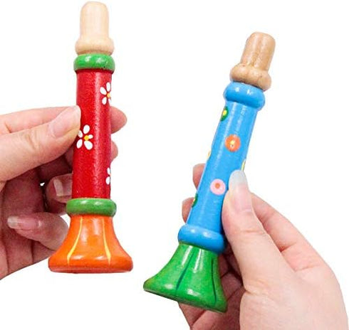 3Pcs Wood Musical Instrument Toys Small Buglet Wooden Vertical Whistle, Small Speakers Trumpet Toy for Children