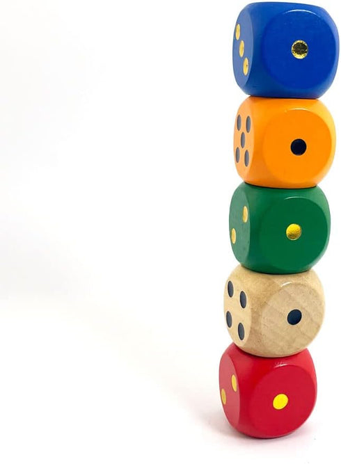 Set 5 1 1/5" (5 SmartDealsPro of Random Color Large Round Edge Wooden Dice Colors with dots)