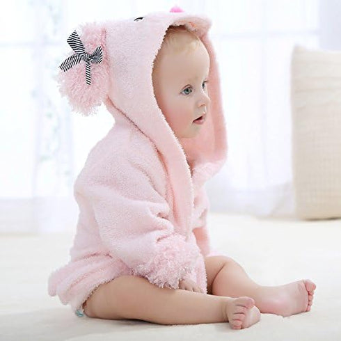 Ultra Absorbent Pink Dog Hooded Bathrobe for Girls - Terry Cotton
