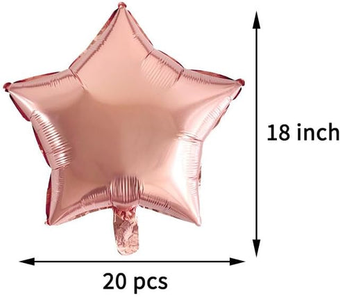 20pcs 18in Rose Gold Star Foil Balloons, Pink Star Shaped Helium Balloons for Birthday, Wedding, Party