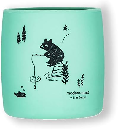 modern-twist Sip Set, Food-Grade Silicone, Waterproof, Dishwasher Safe, Reusable Cups – Green Bear Family, Pack of 2