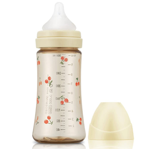 Grosmimi PPSU Baby Bottle, BPA Free (10oz Cherry_Pure Gold)