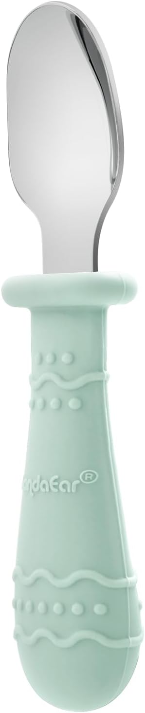 PandaEar Baby Feeding Set, 2 Pack Silicone Divided Suction Plates, 2 Set Toddler Spoons & Forks for Self Feeding