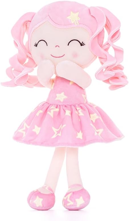 Gloveleya Baby Doll Girl Gift Soft Plush Princess Doll with Pink Star Dress, Snuggly First Baby Doll for Girls, Stuffed