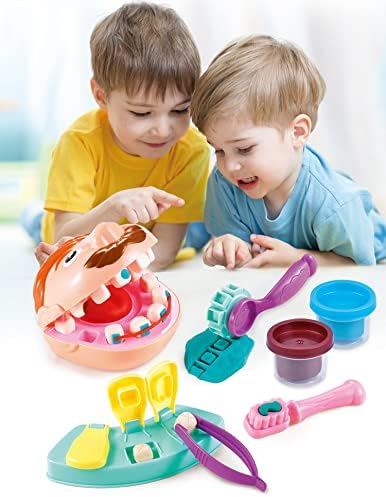 Kids Little Dentist Play Dough Set, Toy Doctor Drill and Fill Playset, Playdough Toy Set