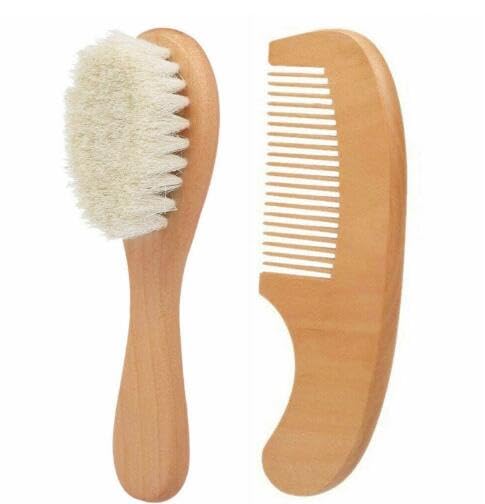 Generic Set Set Baby Hair Brush and Comb for Newborns & Toddlers, Hairbrush and Comb Wooden with Natural Goat Bristles