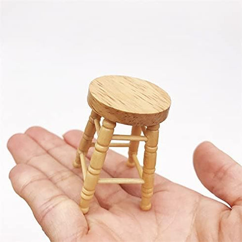 Miniature Counter Stool Dollhouse Furniture, 2 PCS Wood Chair for Crafts, High Simulation Round Bar Stool