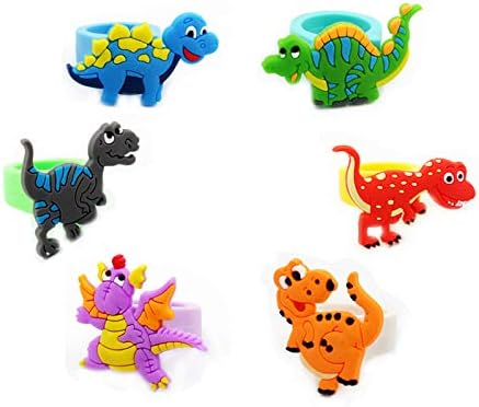 Finduat 24 Pcs Dinosaur Rubber Rings for Party Favors, Cupcake Topper for Dinosaur Party Supplies