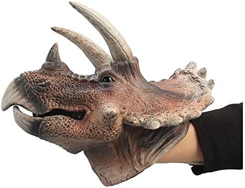 Gemini&Genius Large Triceratops Dinosaur Hand Puppets, Realistic Soft Rubber Dino Head Role Play Toy for Kids and