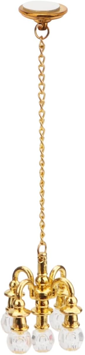 Miniature Chandelier 1:12 Dollhouse Ceiling Lamp Model Accessories for Home Scene Decoration (Golden)