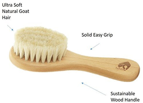 PomPerfect Set Natural Soft Newborn Baby Brush Goat Hair Bristles with Eco-Friendly Wood Handle | Wooden Infant Cutie