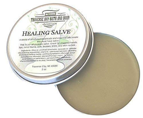 Traverse Bay Bath and Body All-Purpose Herbal Healing Salve. With a range of herbs for supporting skin health.