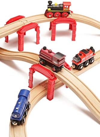 6-Pack Set 3 Multi Level Support Risers - Red Risers for Wooden Toy Train Creates Levels of Tracks. Durable Hard