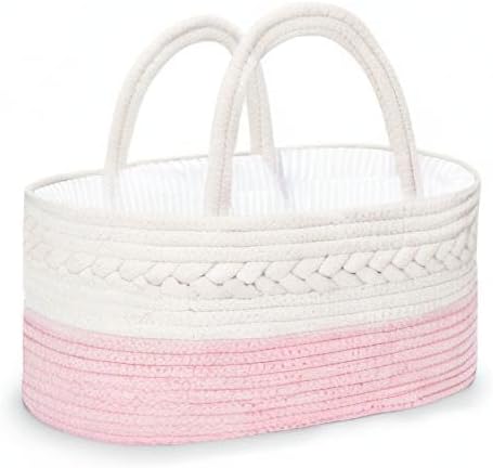 Maliton Diaper Caddy for Baby Girl-Cotton Rope Diaper Caddy, Diaper Organizer for Changing Table, Portable Baby Basket