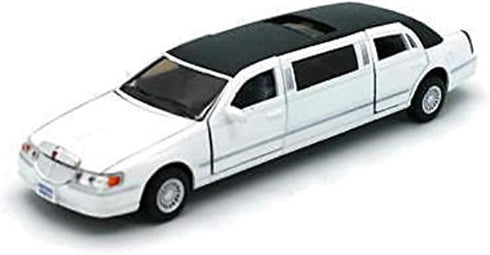 Kinsmart 1999 Lincoln Town Car White Stretch Limousine, 1:38 Scale Die Cast Metal Model Toy