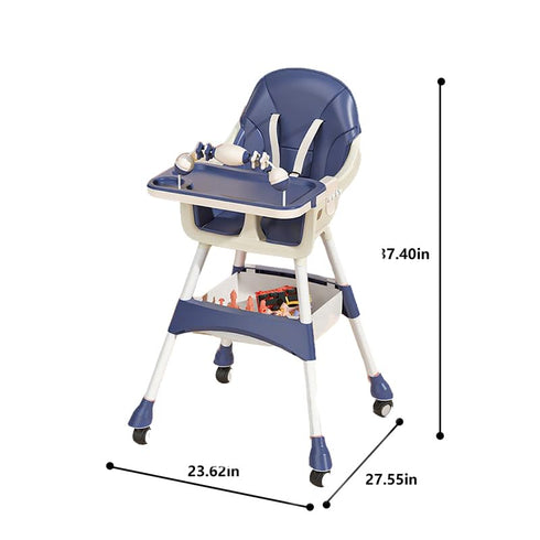 Virplik 4-in-1 Baby High Chair for Babies & Toddlers, High Chair with Detachable PU Cushion, Removable Tray, Adjustable